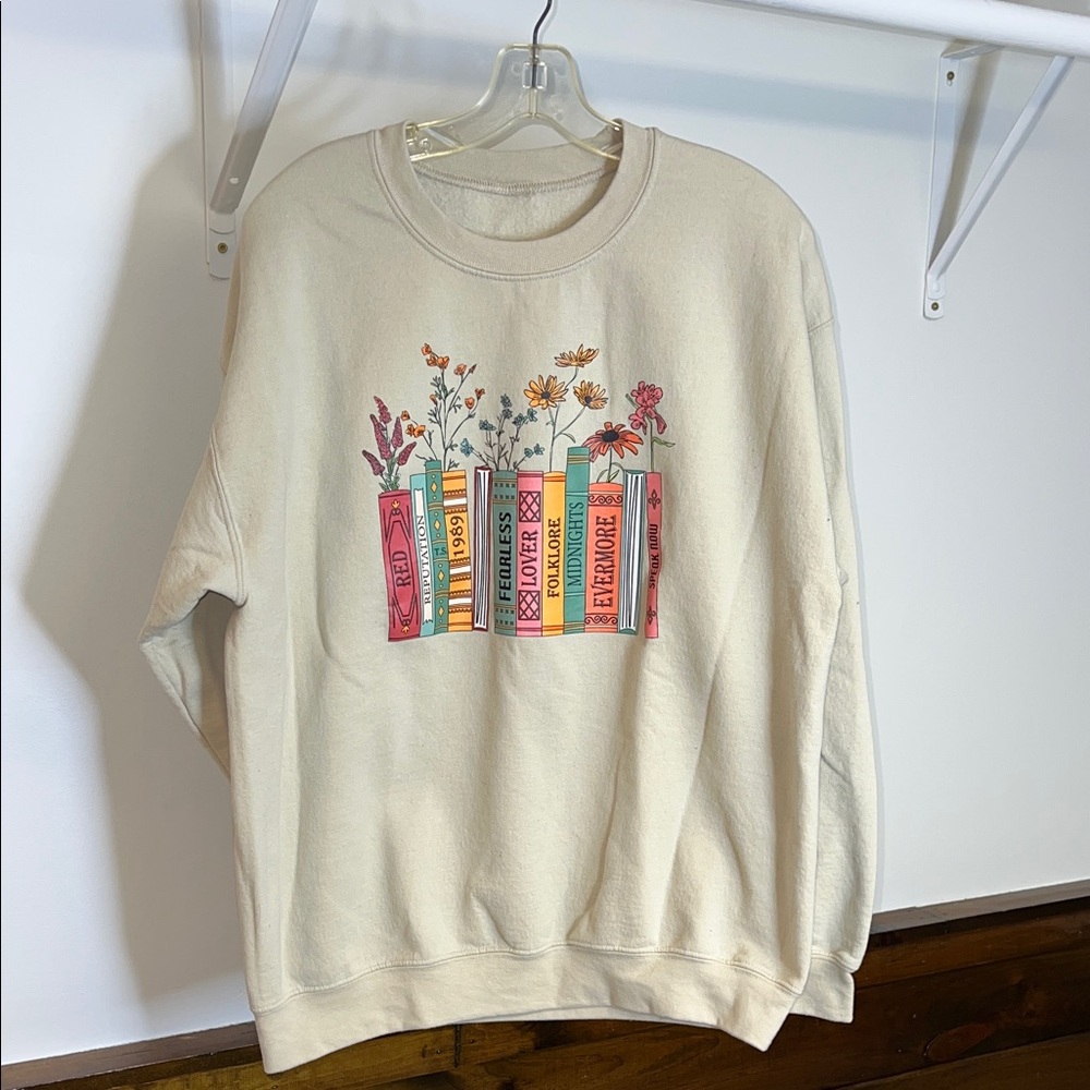 Tan Taylor Swift Albums Floral‎ Graphic Sweatshirt- L
